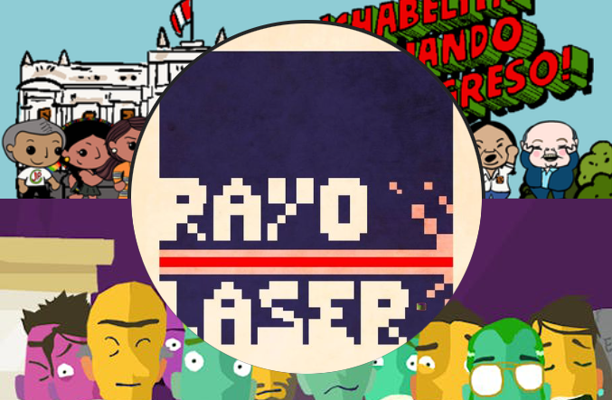 Esta imagen muestra el logo de RayoLaser e imágenes de Chabelita: El Videojuego y Ninipolis.